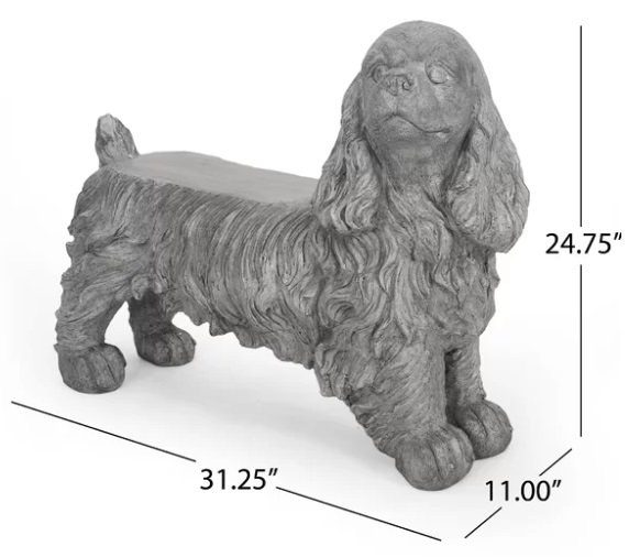 Cocker spaniel stone garden bench