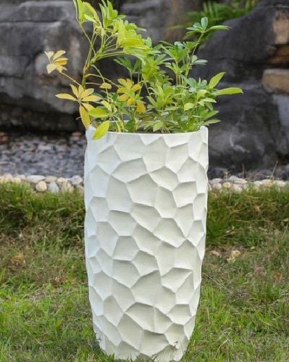 white fiberclay planter
