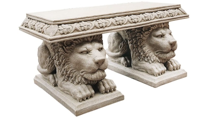 Lion Sculptural Bench, Gothic Stone
