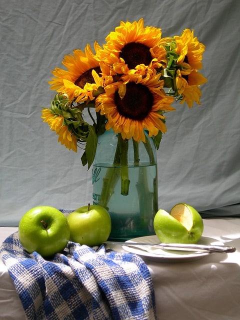 sunflowers and apples still life